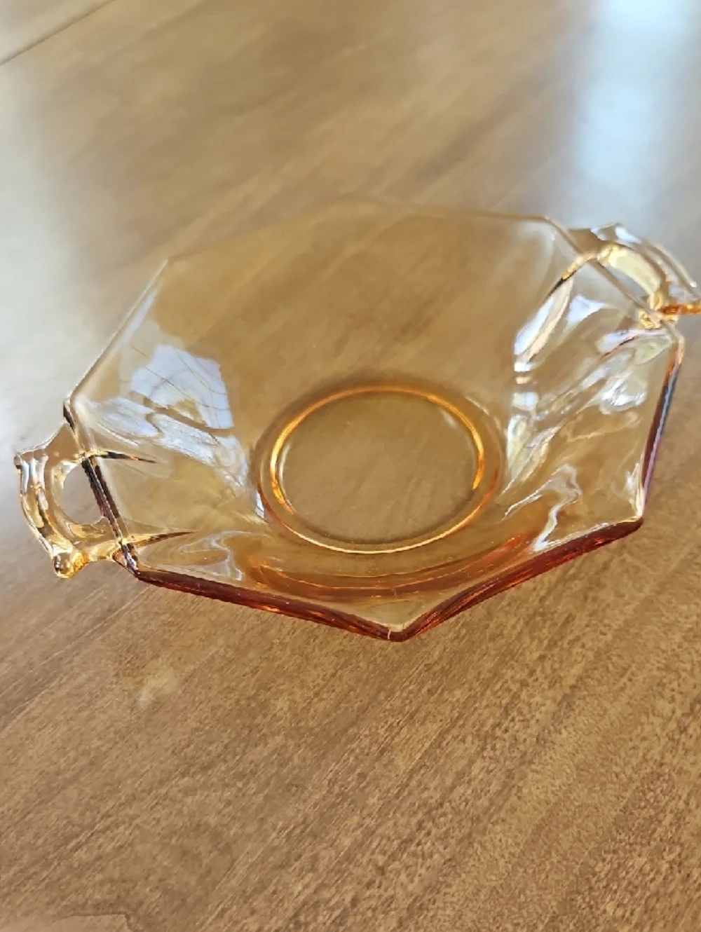Vintage Octagonal Rosy Amber Depression Glass Bowl